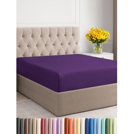 Twin XL Size Fitted Bed Sheet - Hotel Luxury Single Fitted Sheet Only - Fits Mattress Up to 16 - Extra Soft, Wrinkle Free, Breathable & Cooling - Bottom Fitted Sheet - Purple Single Fitted Sheet Only