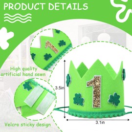 VAVAYAO St Patrick’s Day First Birthday Crown - Lucky One 1st Birthday Party Decorations, Lucky One Birthday Hat, Four Leaf Clover Birthday Hat,Clover Irish 1st Birthday Party Decor