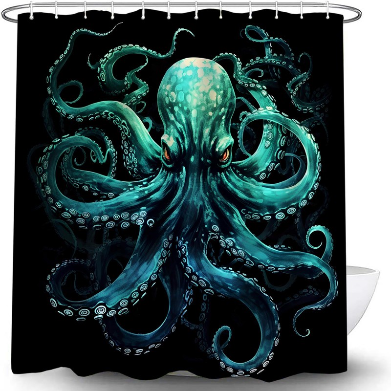 Octopus Shower Curtain Green Octopus Tentacles Ocean Vintage Sea Wildlife