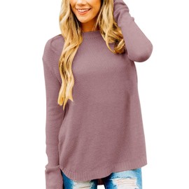 MEROKEETY Women's 2025 Fall Long Sleeve Oversized Crew Neck Solid Color Knit Pullover Sweater Tops, Dustypink M
