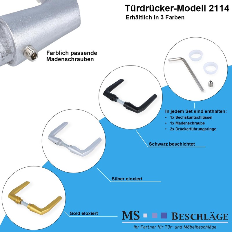 MS Beschläge Pair of Door Handles Aluminium Handles Black Coated
