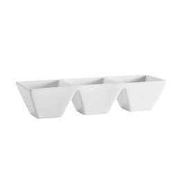 CAC China CTY-77 Citysquare 9-Inch by 3-Inch by 2-Inch 10.5-Ounce Super White Porcelain 3 Divided Square Bowl, Box of 24