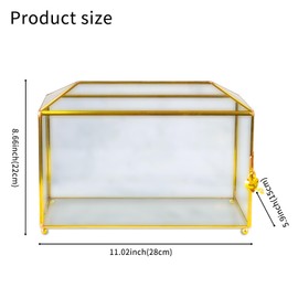 DUFFOBAN Glass Card Box, Geometric House Shape Wedding Card Box, for Weddings, Cosmetic Home Decor, Graduation Ceremony, Brass Frame with Hinged Lid and Key Lock