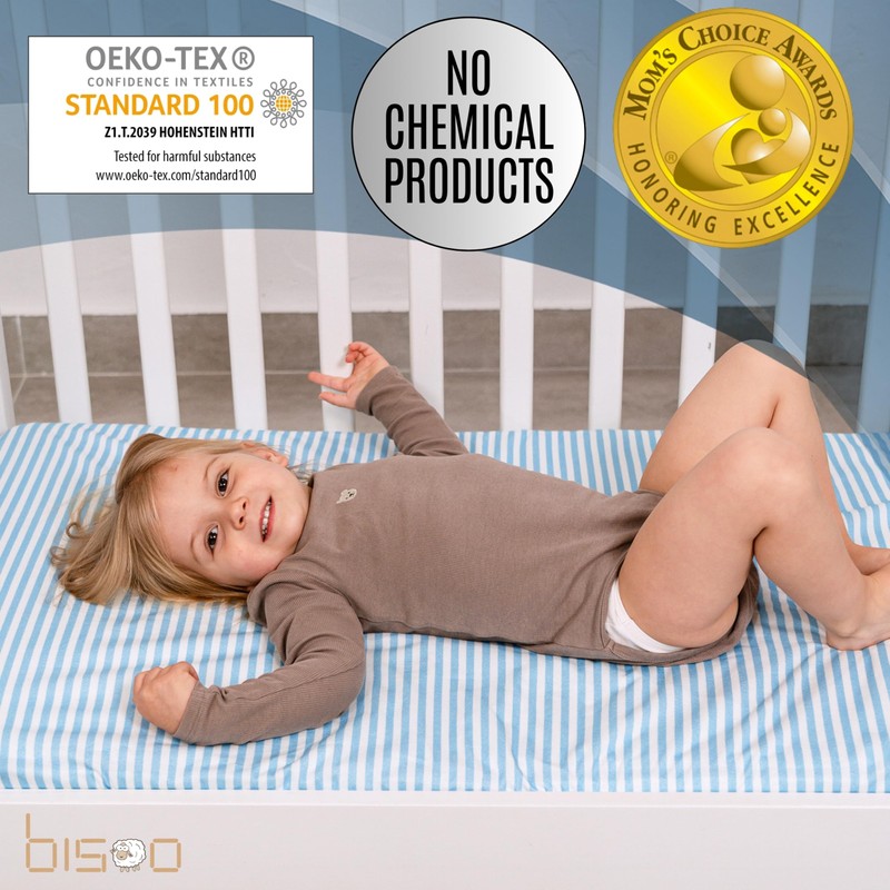 Bisoo Lenzuolo Magico 60x120 Righe Blu Lenzuolo con Angoli per