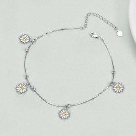 DAYLINLOVE Daisy Anklet 925 Sterling Silver Daisy Flower Beads Ankle Bracelet Daisy Jewelry for Women