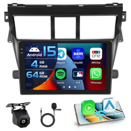 Inefala 4G 64G for Toyota Yaris Vios 2007-2012 Radio CarPlay 9" in-Cell Touchscreen Car Stereo Android 15 Android Auto Bluetooth 5.0 GPS WiFi 18UI Backup Camera