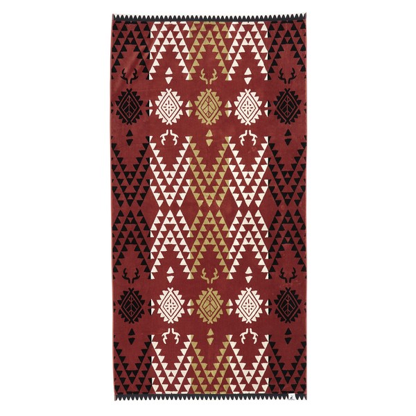 Captain Stag UD-74 Large Towel Rug Cover, Big Jacquard Towel, 70.9 x 39.4 inches (180 x 100 cm), 100% Cotton, Navajo Pattern, Red