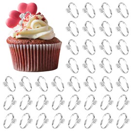 Aphumedc 40 Packs Diamond Engagement Rings, Fake Wedding Rings, Glitter Fidget Rings, Bridal Shower Rings for Wedding Table Decorations, Party Supply, Favor Accents, Cupcake Toppers (Silver)