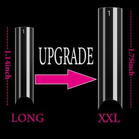 WOWITIS 500 Pcs Clear Extra Long C Curve False Nail Tips,XXL Deep C Curve Acrylic Fake Nail Tips with Bag for Nail Salon and DIY, Extra Long French Nail Tips Half Cover Straight Square Nail Tips 10 Sizes