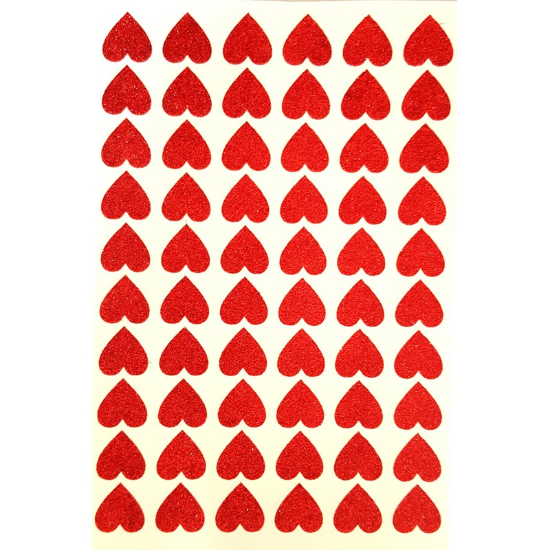 60 Glittery Red HEART Stickers 20mm