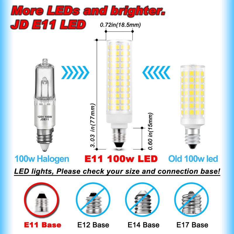 Ziomitus E11 Led Bulbs,JDE11 120V 100W Halogen Candelabra Bulbs Equiva