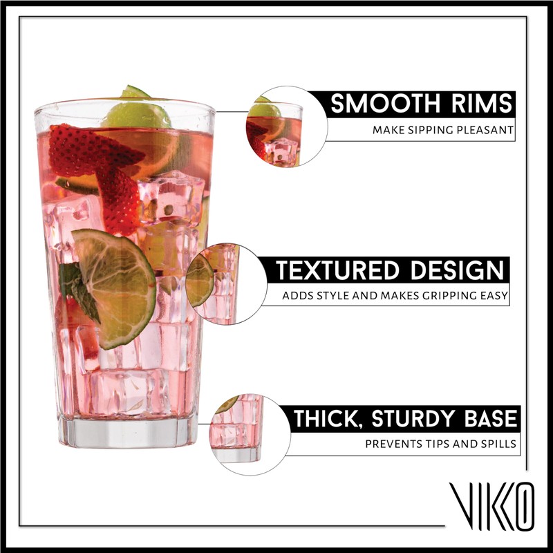 Vikko Drinking Glasses, 11 Ounce Large Glass Cups, Durable Glasses