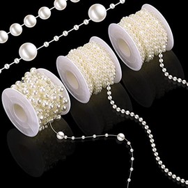 3 Rolls 66 Feet 4mm Faux Pearl Beads Garland Pearl Bead Roll Strand and Fishing Line Artificial Pearls String Beads Chain Garland Flowers Wedding Party Decoration, Party Supplies (Ivory)