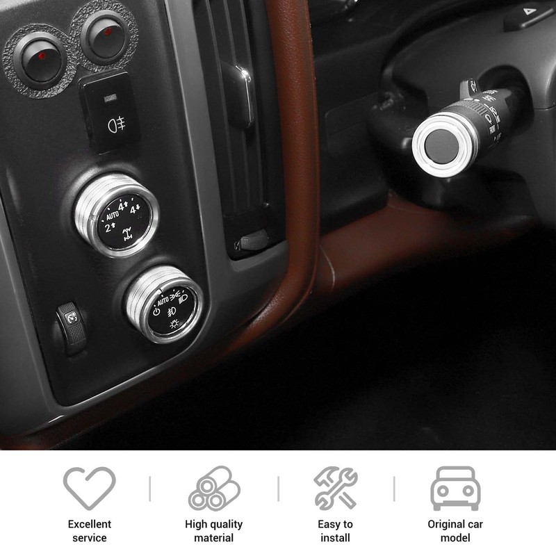 PDKLIN for Silverado Center Console Knob Cover Trim Ring Silver