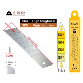 FeiLyKi 20-Pack 25mm Blade Knife Blades Snap Off Blades box cutter blades utility knife blades,SK5 Steel-2064