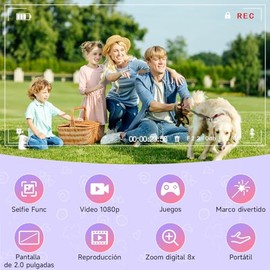 ELECGO Cámara Infantil,Pantalla HD 1080P de 2,0 Pulgadas Cámara Dual con Tarjeta de 32 GB,con Funda de Silicona,Cámara de Juguete para Niñas de 3 a 12