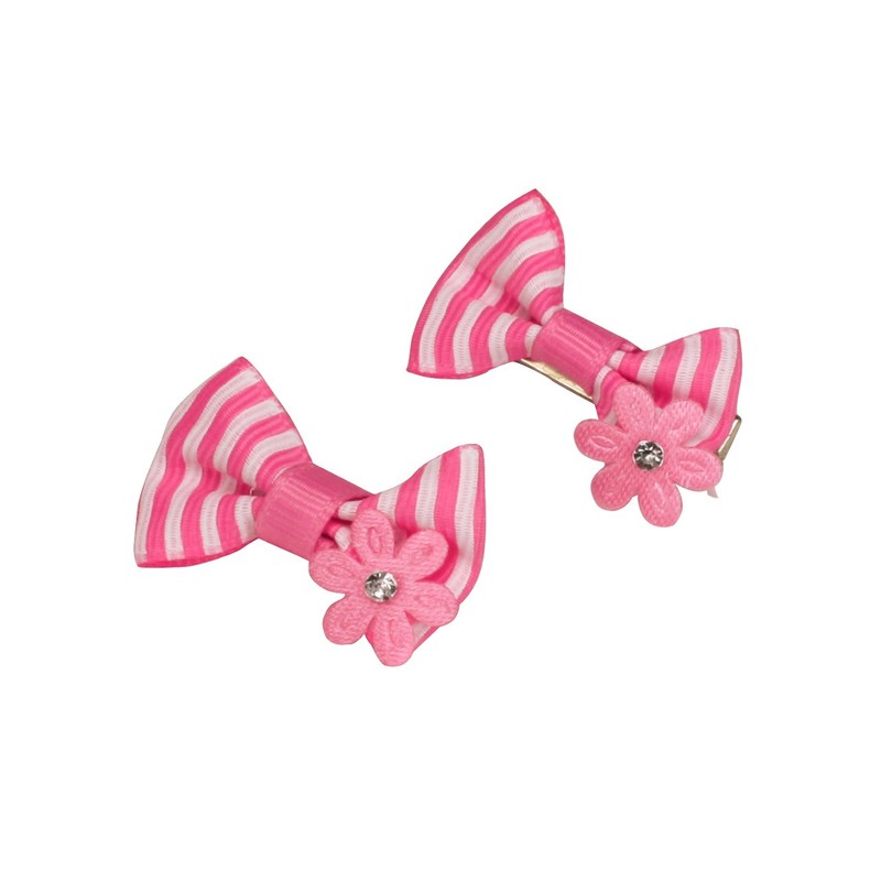 Pink Stripe Bow Rhinestone Sunflower Bobby Pin Set (4 Pcs)