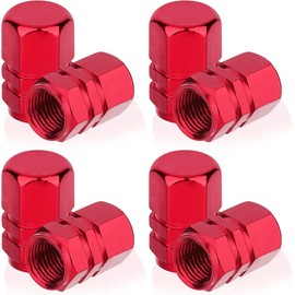 Aluminium Tyre Valve Caps, Hexagonal Design, Universal Fit, Red, 8-Pack
