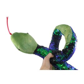 Curious Minds Busy Bags Jumbo 64" Plush Snake with Mermaid 2-Color Reversible Sequin Scales - Stuffed Sensory Fidget Toy (Green)