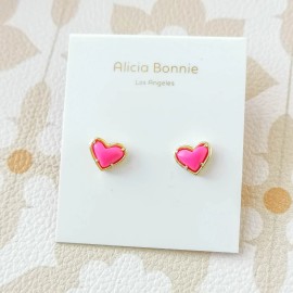 Alicia Bonnie New Alicia Bonnie in Love Gold Magenta Pink Magnesite Heart Stud Earrings