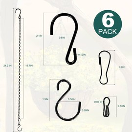 Urkupoo 6PCS Hanging Chains with S Hooks, 24.2IN Long Hanging Chains with Clips, Adjustable Black Metal Hanging Chains Replacement Chains for Plant, Stained Glass, Sign, Bird Feeder, Wind Chime