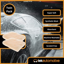 Tek Automotive Twin Pack Super Soft Synthetic Lambswool Wash Pad Sponge – High Suds Car Wash Pad for Scratch-Free Cleaning, Holds Soap & Suds, Lifts Dirt & Grime – Trade Quality, Pressure Washer Safe