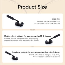 Uzndq Pack of 6 Replacement Parts Zip Zipper, Repair Set 3 Sizes Zip Repair Kit Zip for Suitcase Coat Boots Jacket Backpacks (Black)