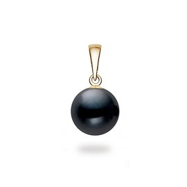 14k Yellow Gold AAAA Quality Black Freshwater Cultured Pearl Pendant for Women (10-10.5mm) - PremiumPearl