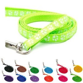 Doggie Style Store Small Dog Puppy Pet Cat Kitten Lead Pawprint Design Lightweight Nylon Metal Clip 120cm Leash Fluorescent Bright Green