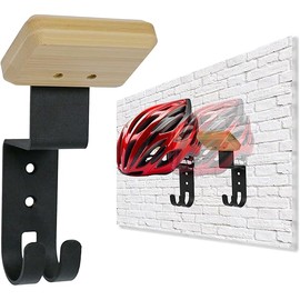 Helmet Holder Wall Mount, Helmet Hanger,Motorcycle Gear Rack with 2 Key Hooks, Constructed with Solid Wood & Strong Steel for Bike Tactical Gear Baseball Football Skiing Helmet