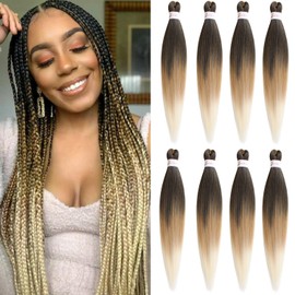 Mscat 26 Inch 8 Packs Pre Stretched Braiding Hair Three Tones Pre Stretched Braiding Professional Synthetic Prestretched Crochet Braids Hair Extension Hot Water Setting Yaki Texture (1B27613#)