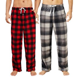 U2SKIIN 2 Pack Mens Fleece Pajama Pants, Warm Plaid Lounge Pj Bottoms for Men with Pockets Soft(Buffalo Plaid-Red/Grey-Black Plaid, S)