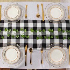 Table Runner White and Black Buffalo Plaid Table Runner Checkered Table Runner 14x72-Inch Linen Table Runners Farmhouse Party Gathering Decor Gingham Table Runner for Kitchen