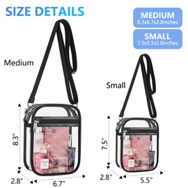 AROUVOG Clear Bag for Stadium Events Men&Women clear Crossbody bag Stadium Approved clear Purse bag Waterproof(Black, Medium)