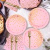 DUOCUTE 150 PCS Pink and Gold Paper Plates Napkins Forks