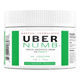 Uber Numb 5% Lidocaína Tópica, Crema Anestésica 4oz