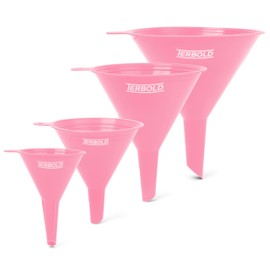 Terbold 4pc Funnel Nesting Set in BPA Free Plastic for Kitchen Cooking, Car Oil, Home, or Lab Use (Pink)