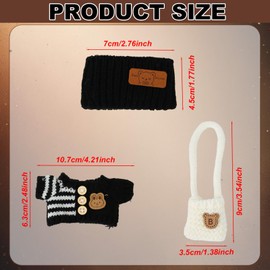 BOXOB 17cm & 10cm Doll Accessories and Clothes Set, 3pcs Knitted Doll Outfit with Crochet Bag and Black Crochet Hat Cute Bear Theme Clothes for Dolls Collectors & Fans