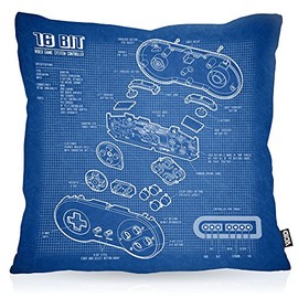 Void SNES Controller Blueprint Kapa Cushion Cover Outdoor Indoor 16 Bit Game, blue, 40 x 40 cm