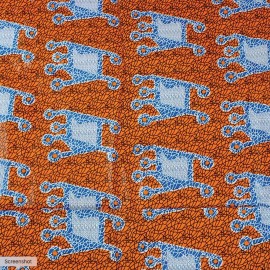Free Spirit African Traditional Wax Print Tangle Orange & Blue Cotton Fabric By The Yard