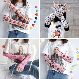 Women's Summer Sun Protection Fingerless Sleeves - Cute Cartoon Ice Sleeves for Driving and All-Match Wear Free Size/Peach 15ea