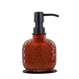 Soap Dispensers with Silicone Mat, for Kitchen and Bathroom Contertop Wash Hand Liquid, Dish Detergent, Farmhouse Style Shampoo Lotion Pump (1, Brown Glass with Black, 3-1/2" x 3-1/2" x 6-1/4")