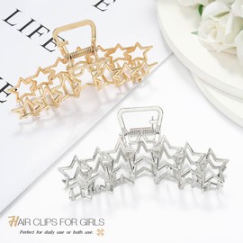 Bartosi Metal Claw Clip Stars Large Hair Clips Thick Hair Barrettes Fashion Hair Accessories for Women and Girls 2 PCS(Gold and Silver)