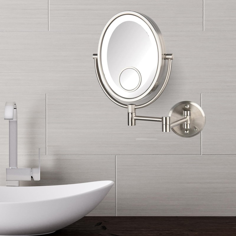 JERDON Two-Sided Wall-Mounted Makeup Mirror with Lights - Lighted Makeup