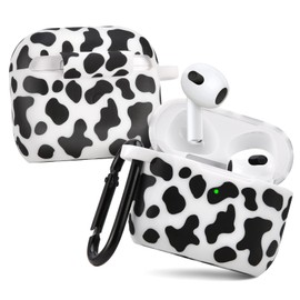 Worryfree Gadgets Case Compatible with Airpods 3 Case Cover Soft Silicone Protective Case Floral Print Soft Flexible Cover for Airpods 3rd Generation Charging Case, Black & White
