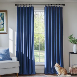 FMFUNCTEX Velvet Blackout Curtains Navy Blue Thermal Insulated Curtains for Bedroom Living Room Darkening Curtains 96 Inches Long Soft Luxury Rod Pocket Dark Blue Drapes Dining Room 2 Panels Set