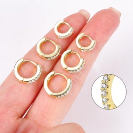 Gold Earrings for Women Small Hoop - Huggie Gold Hoops Earrings for Women 14K Gold Plated Mini Gold Hoops 3 Holes Cartilage Mini Huggie Hypoallergenic Earrings for Jewelry Trendy