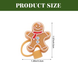 Hemoton Christmas Straw Cover 4pcs Straw Stopper Gingerbread Man Shaped Straw Tip Covers Straw Cap Reusable Drinking Straw Toppers Silicone Plugs for 8mm Straws