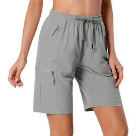 Women's Lightweight Hiking Cargo Shorts Quick Dry Athletic Shorts for Camping Travel Golf with Zipper Pockets Water Resistant