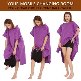 Yearnlife Changing Robe Swimming Towel Hooded Beach Surf Poncho Towel Lightweight Fast Drying Microfiber Towels Bathrobe for Surfing Swimming Wetsuit Changing Fits Adults Men Women (Purple)